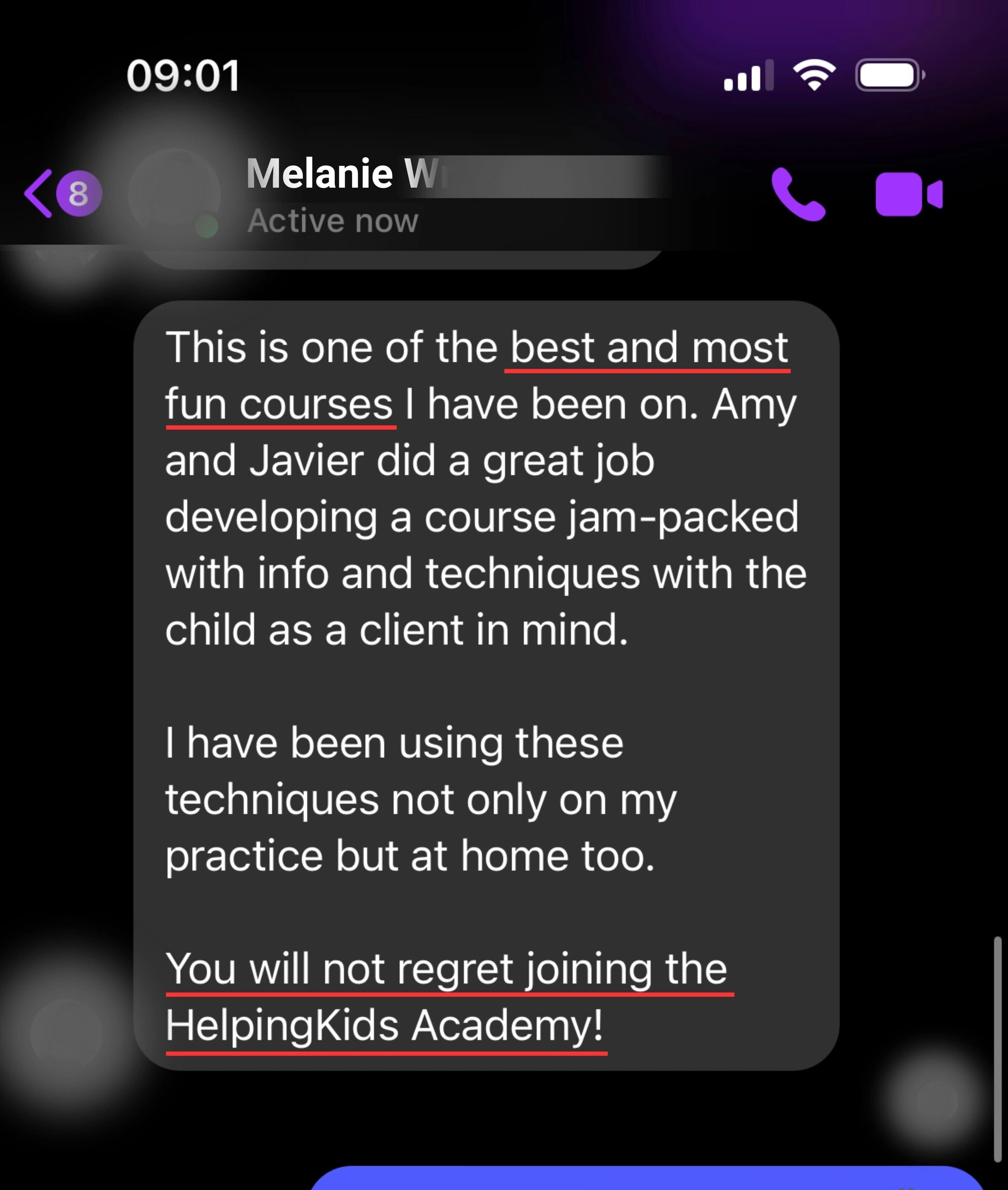 HelpingKids testimonial melanie w