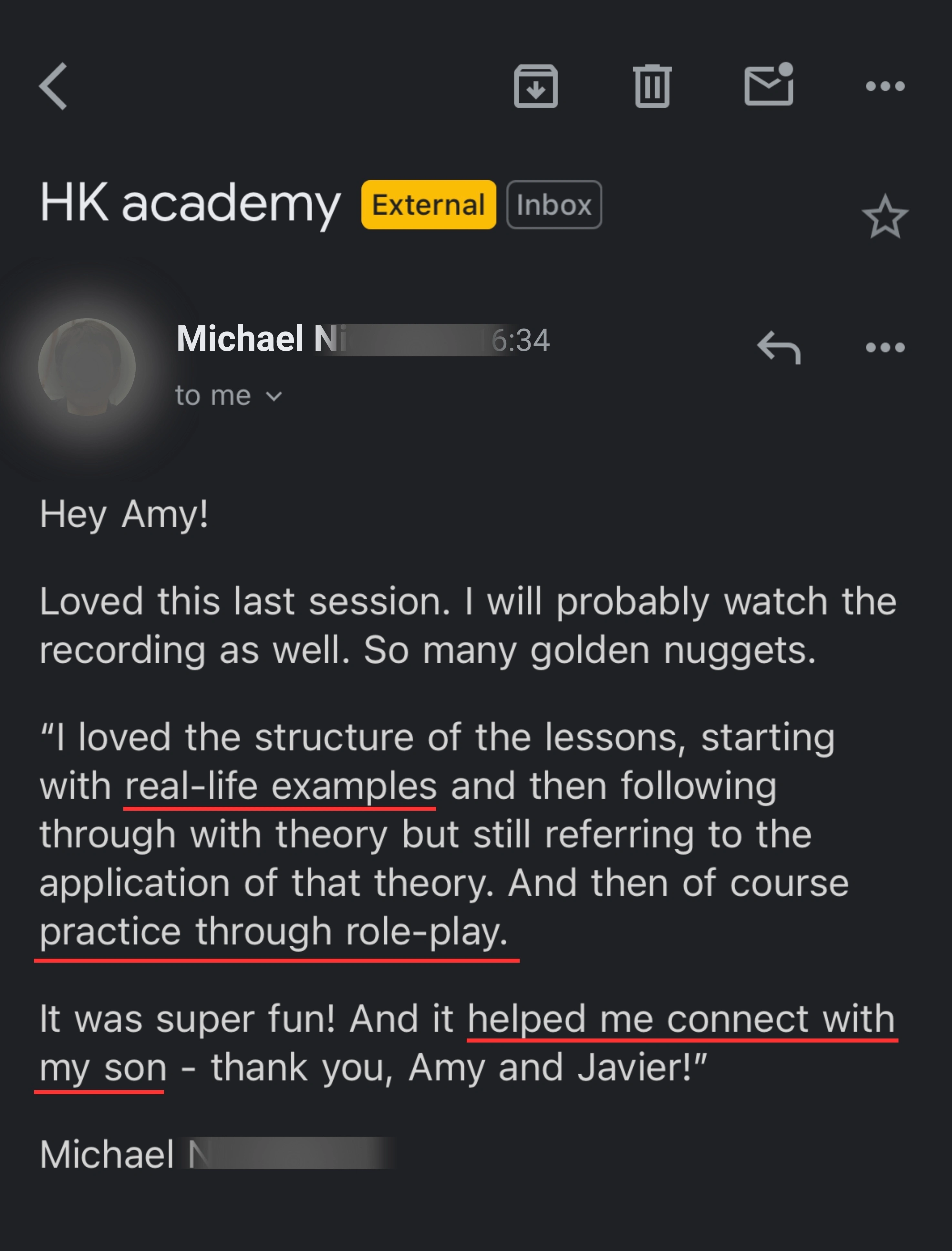 HelpingKids testimonial of michael n