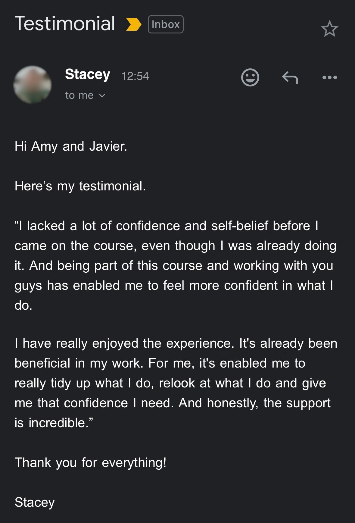 HelpingKids testimonial stacey