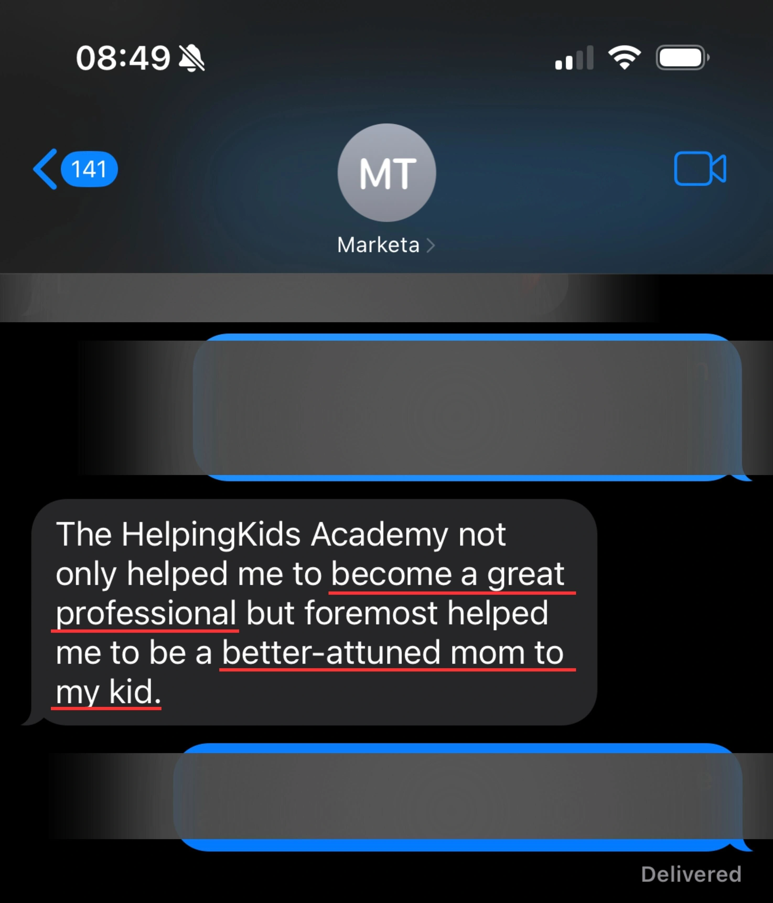 HelpingKids testimonial of marketa t